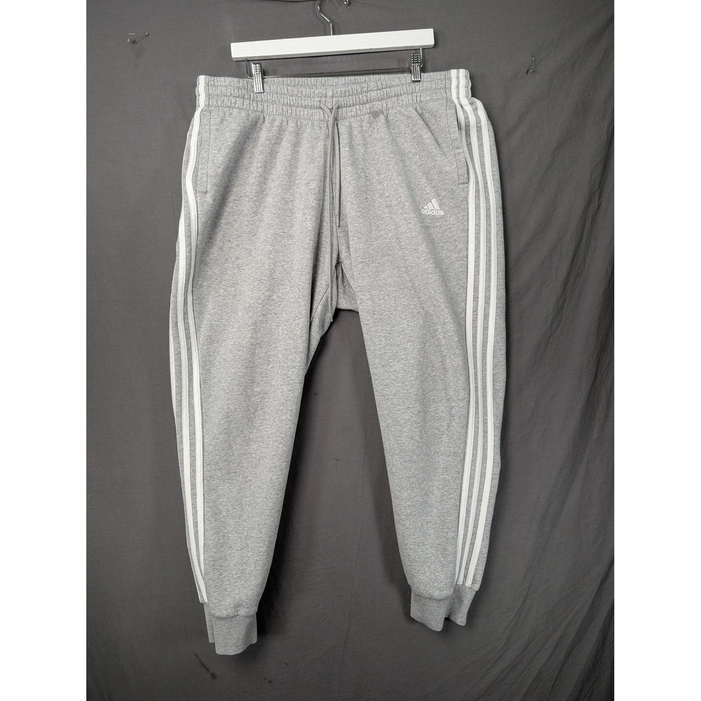 Adidas Mens 3-Stripe Fleece Joggers Gray White XL GK9002